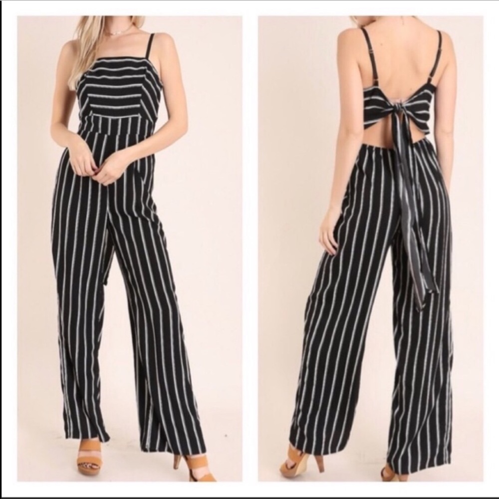3 Pack Black and White Pinstripe Jumpsuit